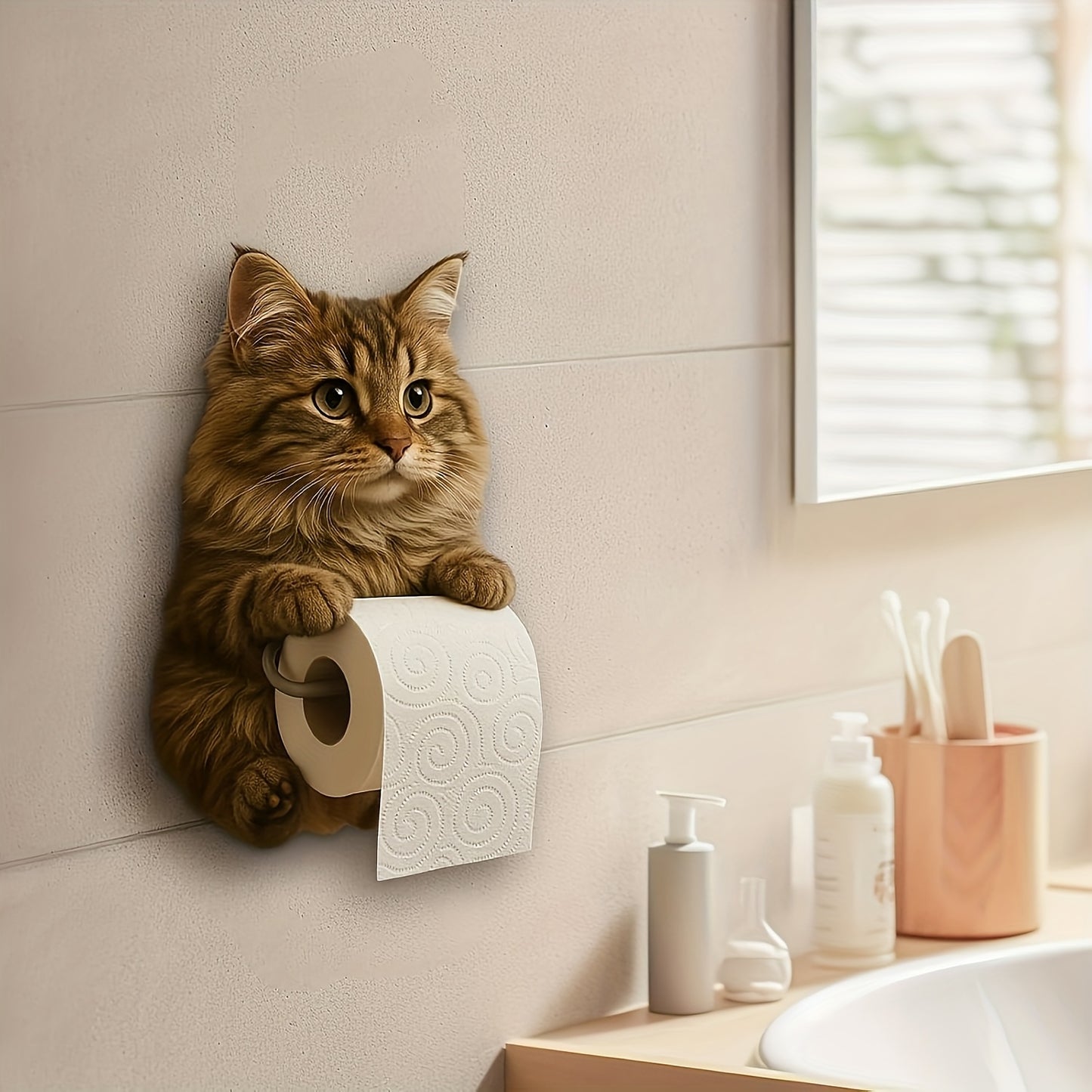 Self Adhesive 3D Printed Resin Cat Toilet Paper Holder