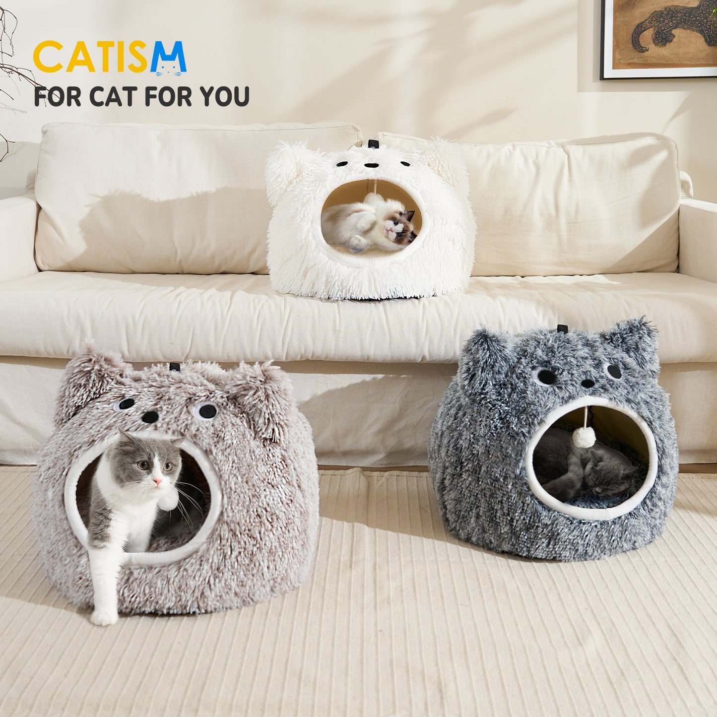 Cozy Cat Head-Shaped Bed for Indoor Cats and Small Dogs