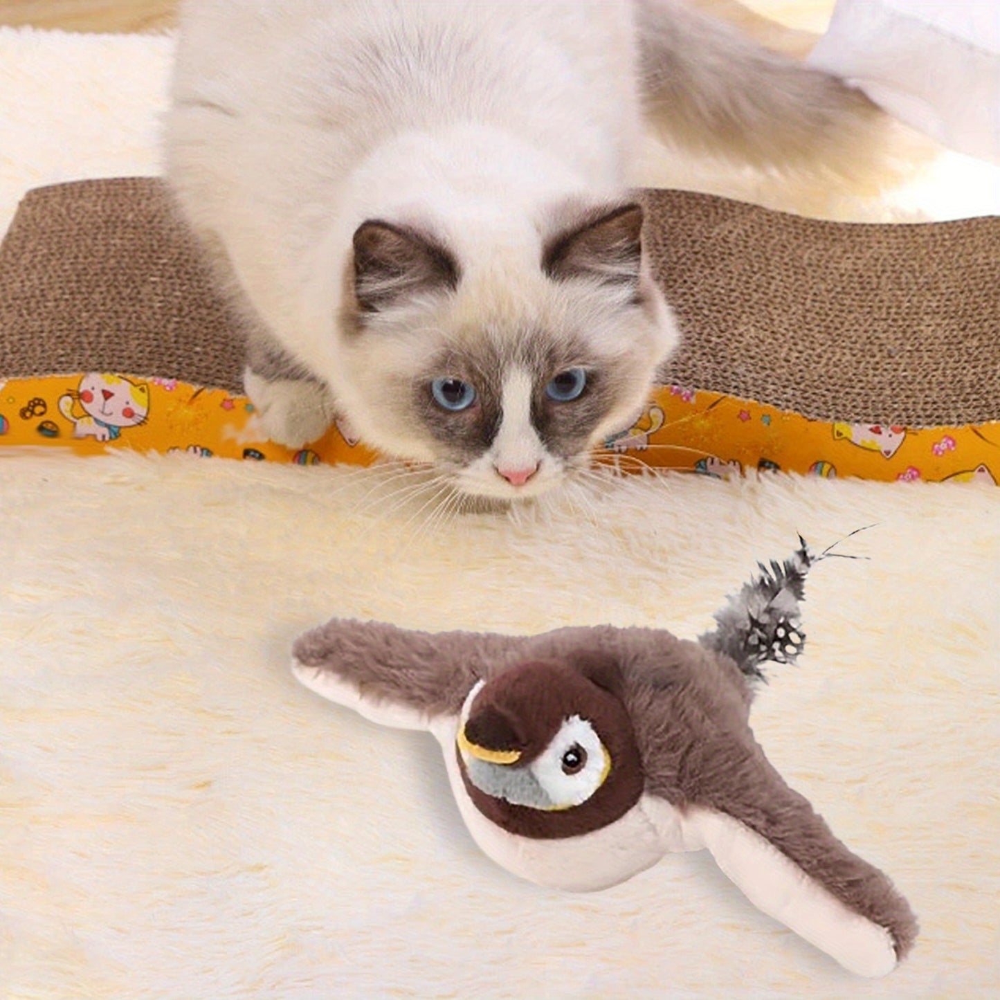 CUBIDUPI Rechargeable Interactive Cat Toy With Motion Chirping Plush Bird