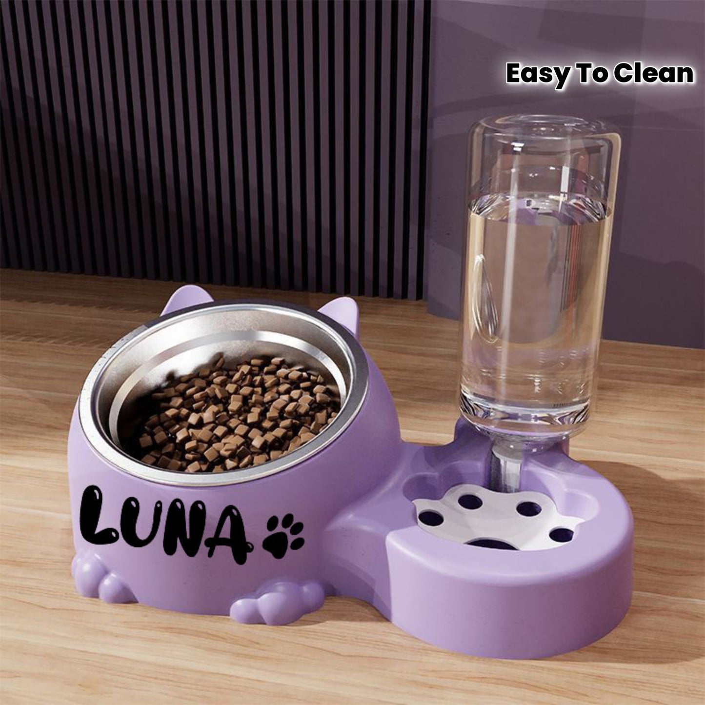 Custom Name Stainless Steel Cat Bowl With Water Dispenser