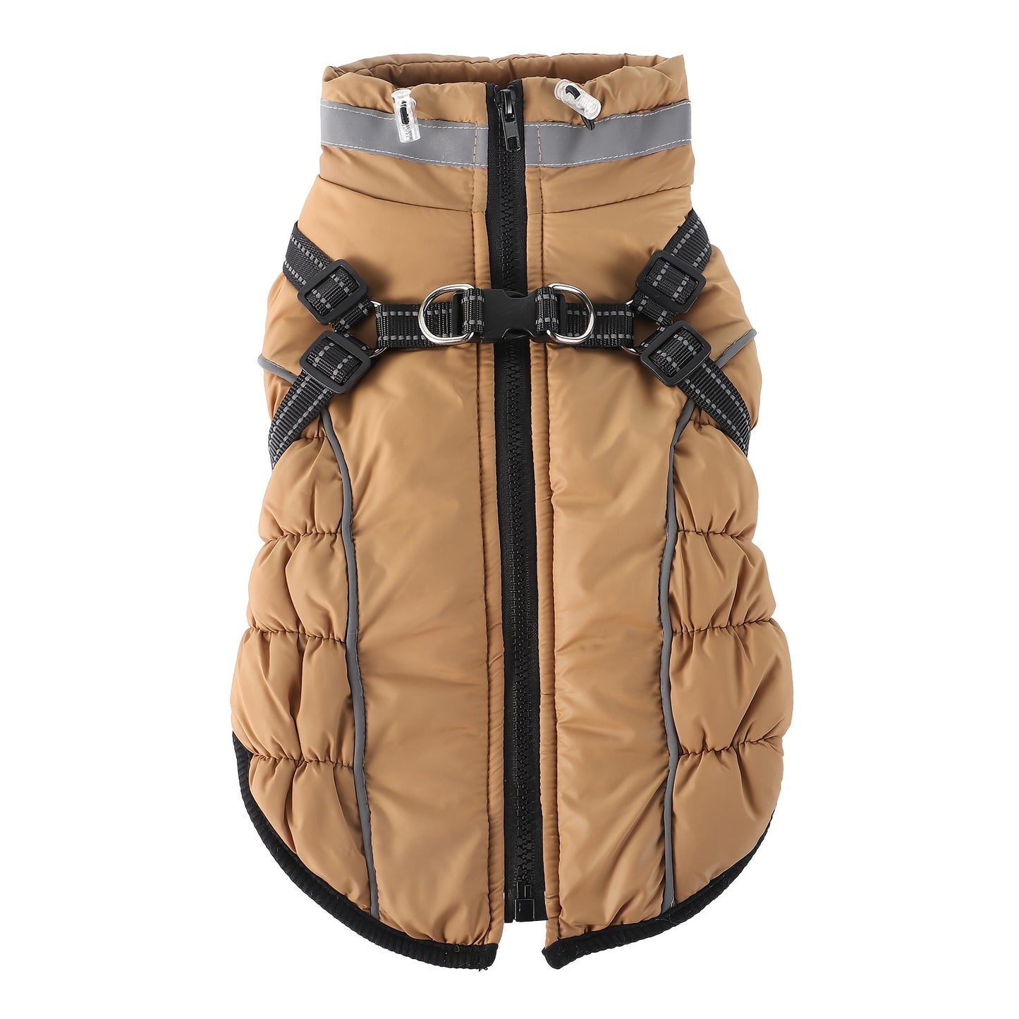 Winter Dog Coat With Leash Harness Reflective Padded Jacket