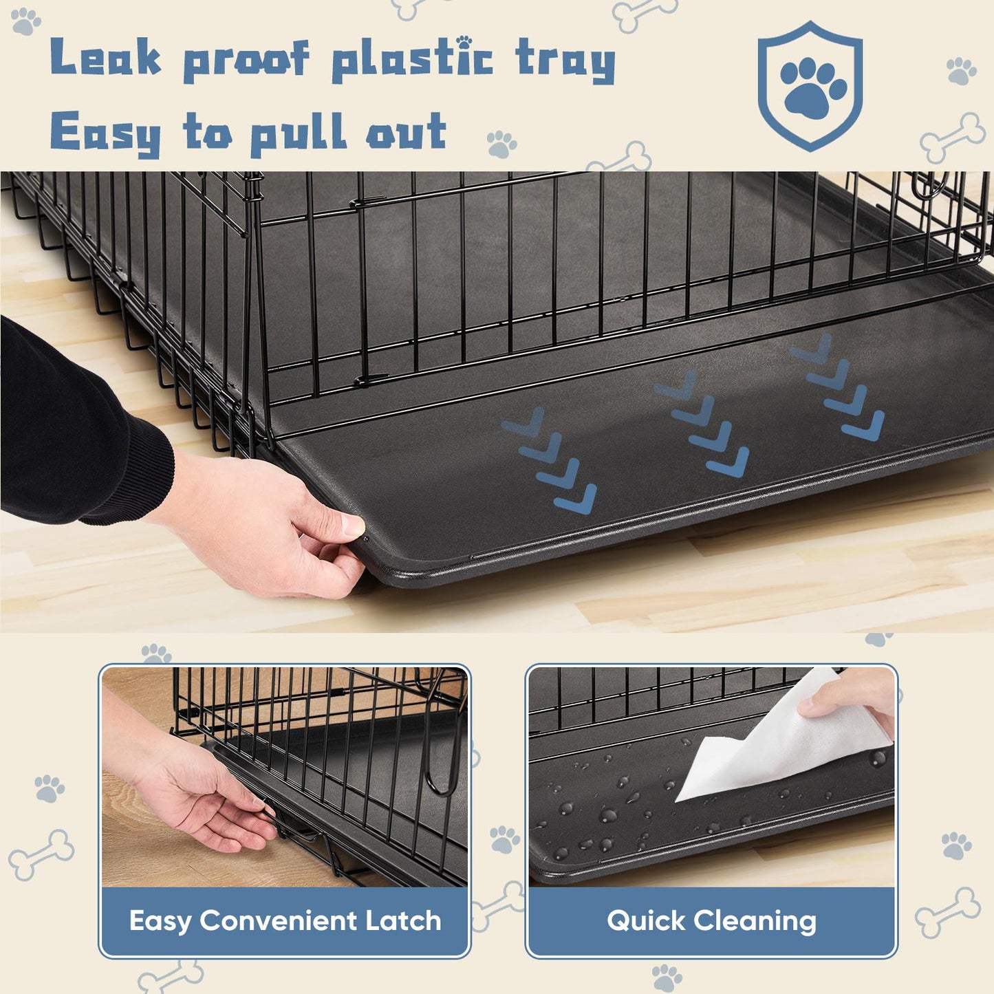 Zhumi Heavy Duty Foldable Dog Crate with Removable Tray