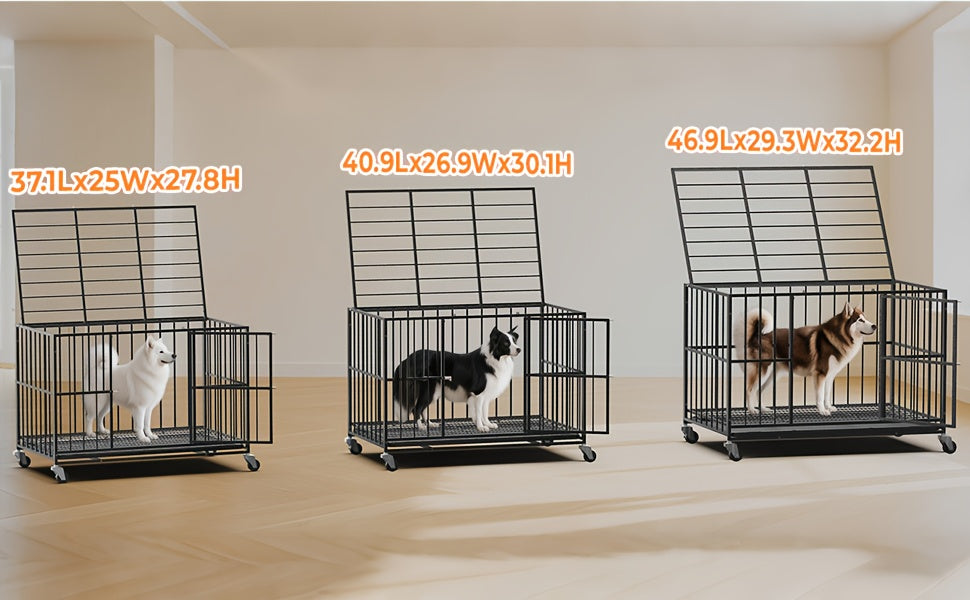 HIWOKK Heavy Duty Round Pipe Iron Dog Crate With Wheels And Removable Tray