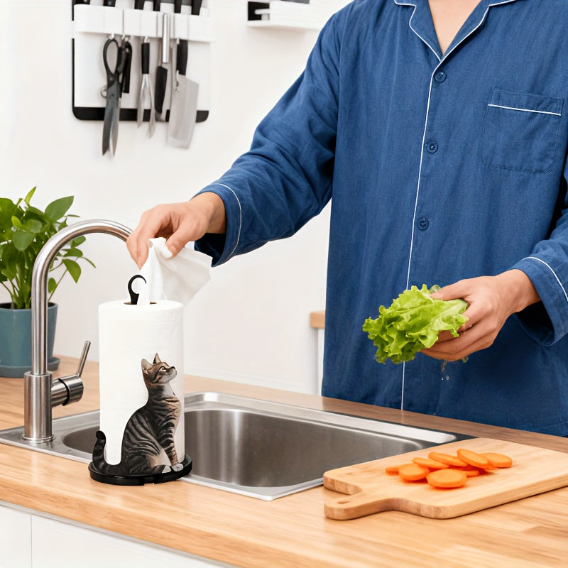 Cat Shaped Iron Paper Towel Holder Cute Desktop Organizer Kitchen