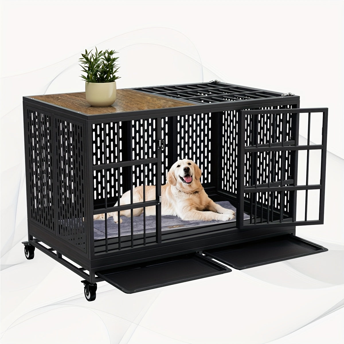 SNUOWUDog Heavy Duty Dog Crate With Wheels