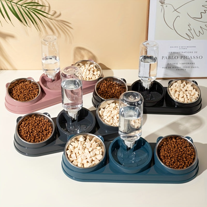 Two In One Stainless Steel Pet Bowl Set With Non Slip Base