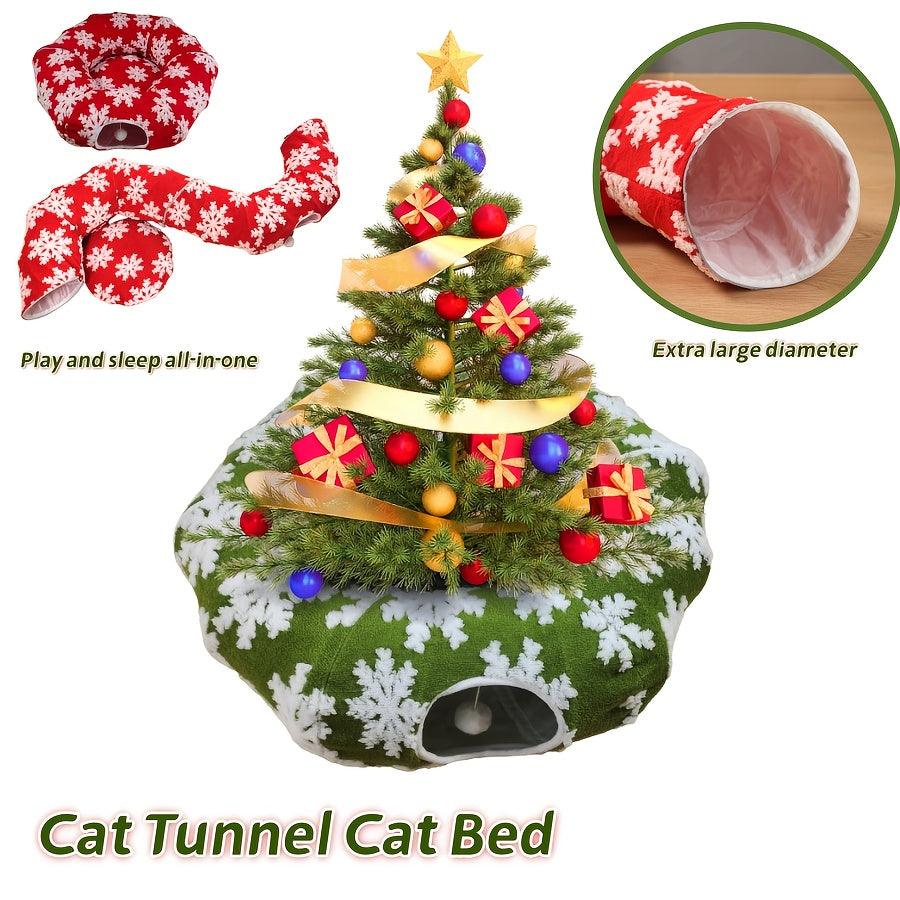 Playfu Christmas Cat Tunnel Bed Plush Donut For Cats