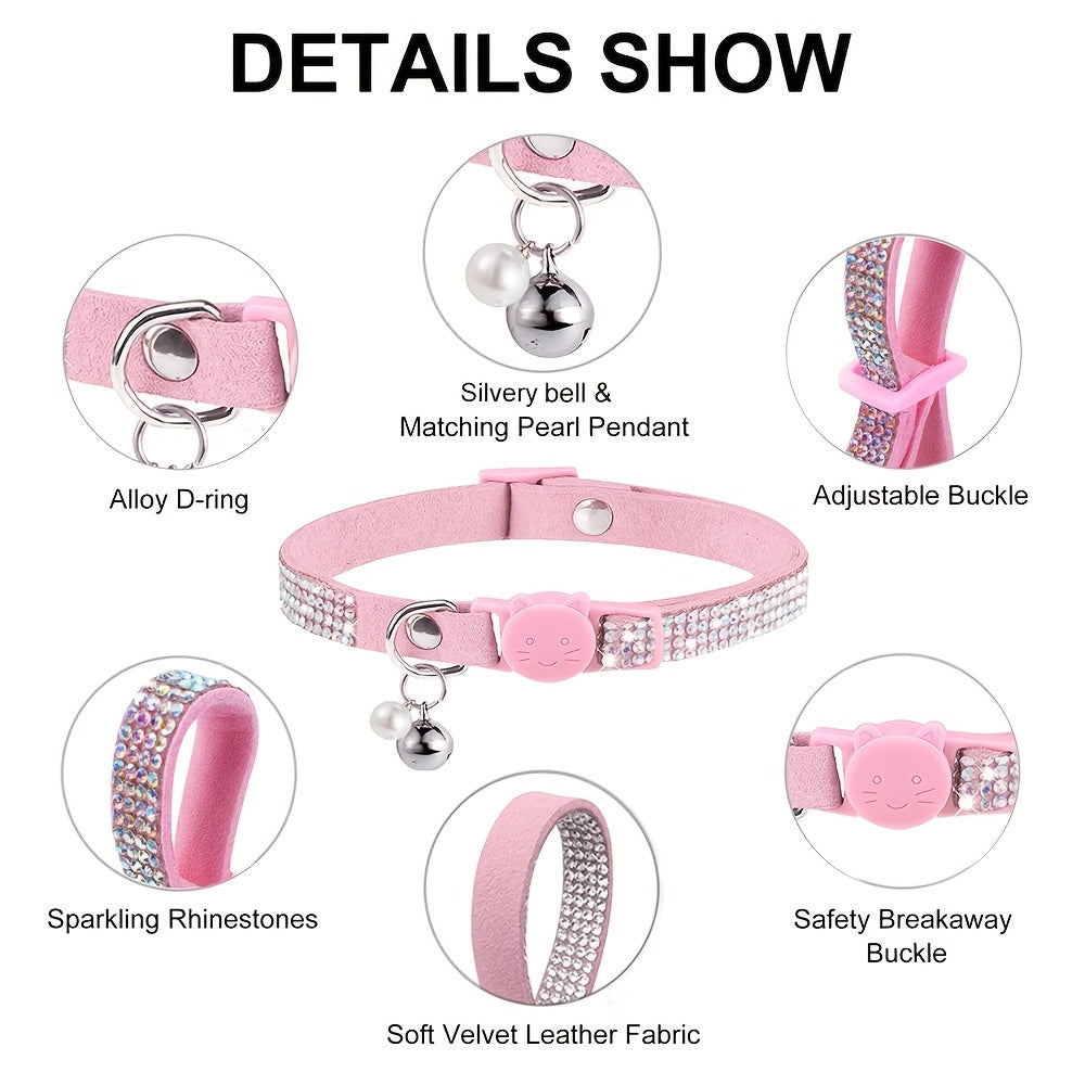 Rhinestone Cat Collar Breakaway With Bell Safety Buckle