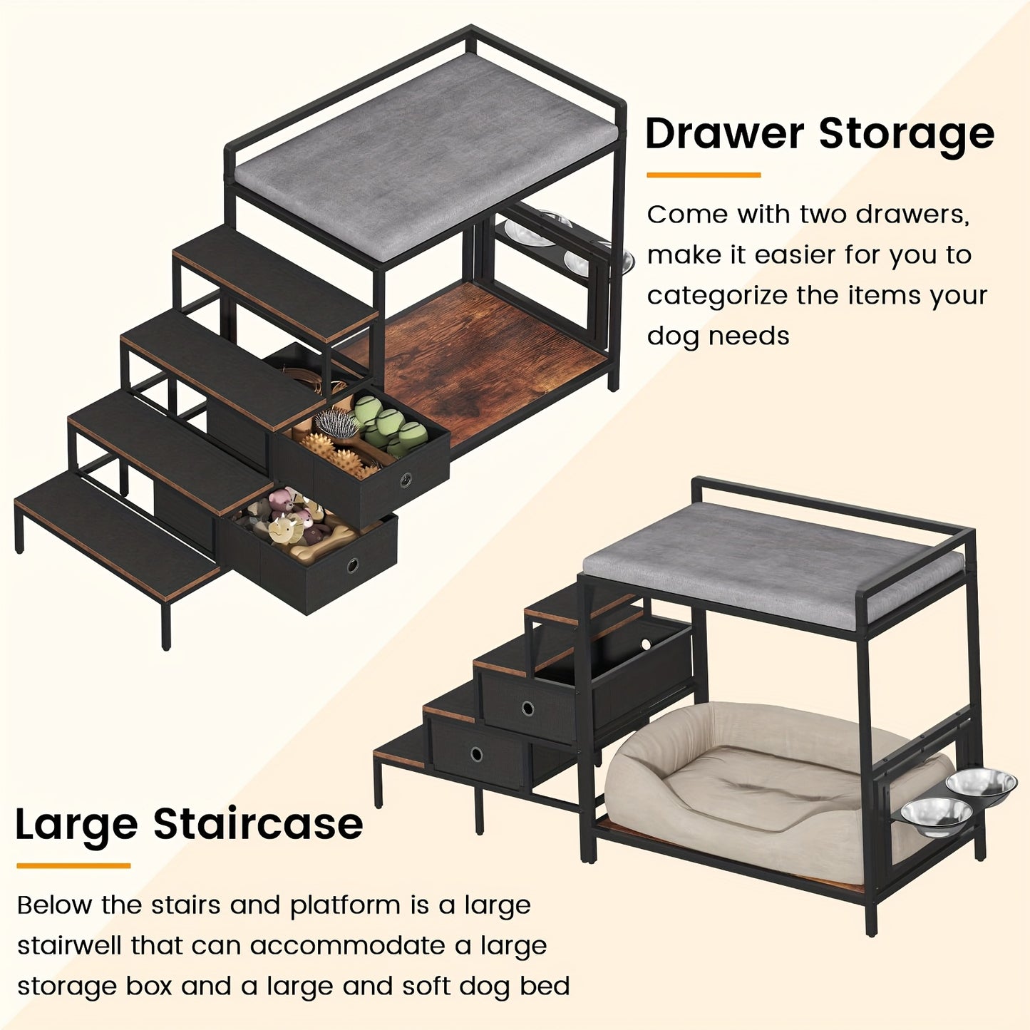 4-Step Pet Tree House With Stairs And Elevated Feeder