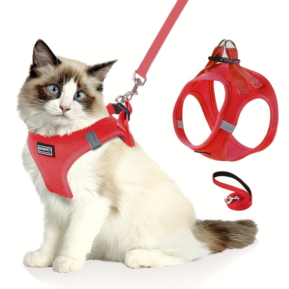 Adjustable Cat Harness with Reflective Strap for Safe Walking