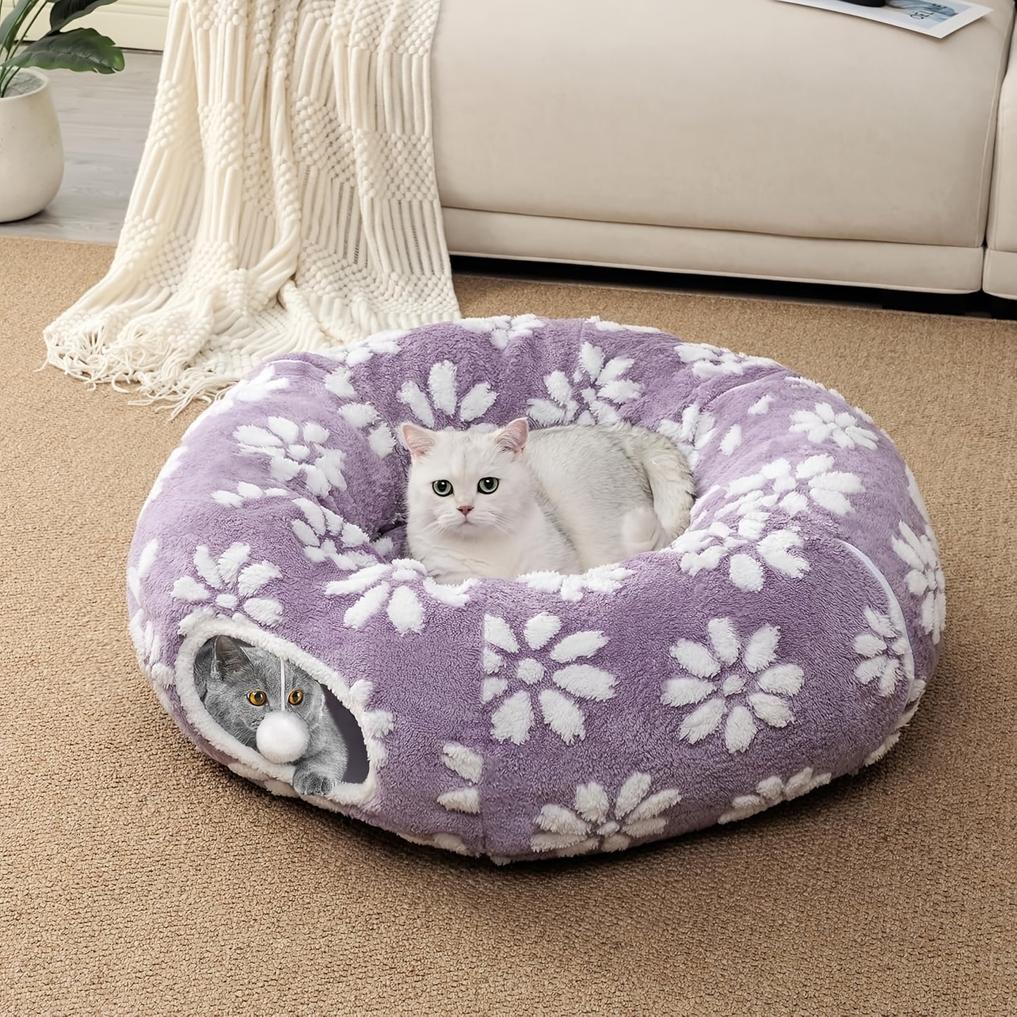 Collapsible Cat Tunnel With Play Balls And Flower Design For Indoor Cats