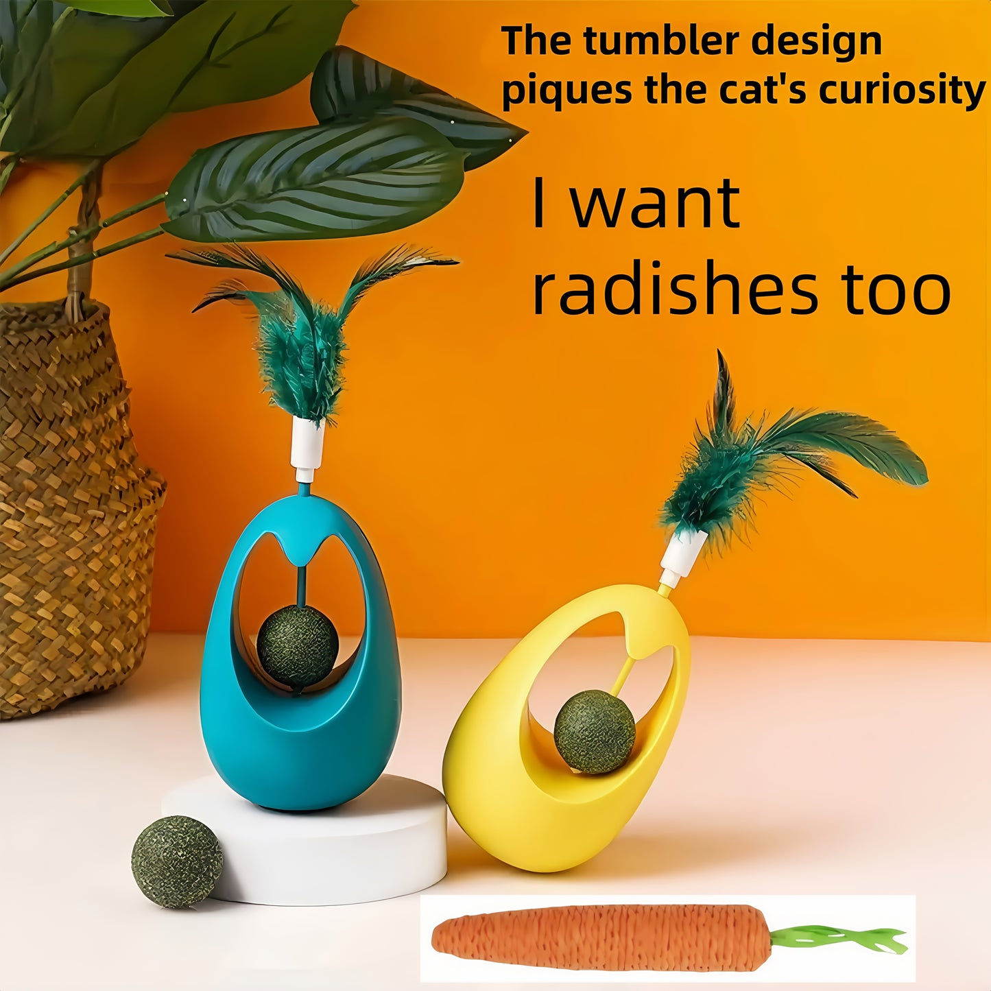Interactive Feather Cat Toy Set with Plush Carrot and Herb