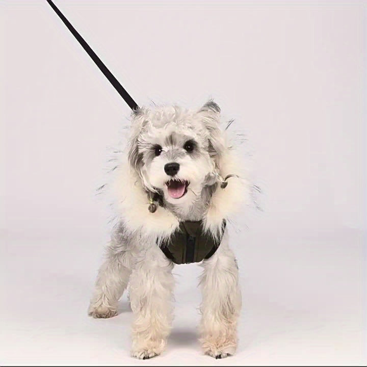 QQLE Autumn Winter Dog Jacket With Hood And Leash Hook