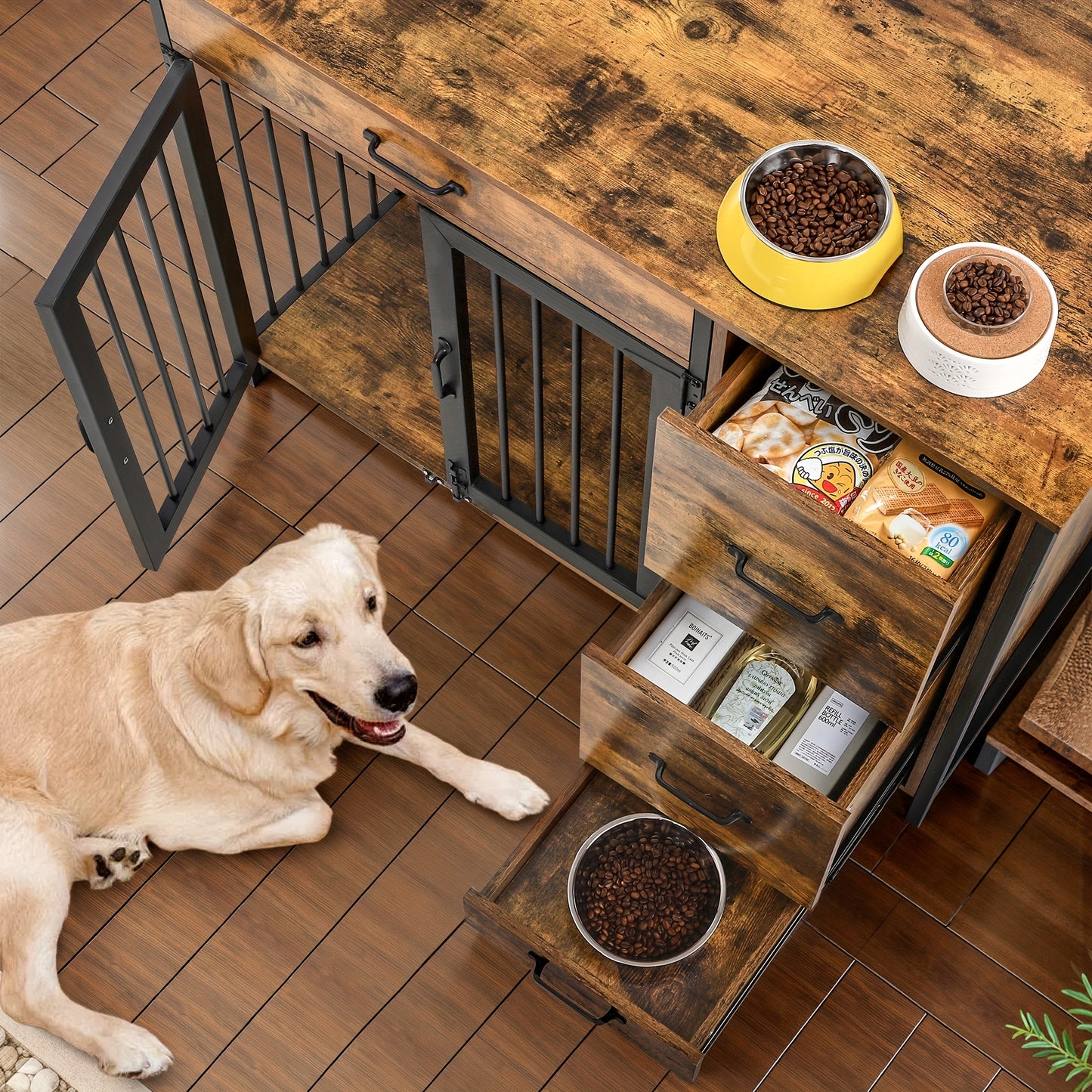 VECELO Dog Crate Furniture Indoor Kennel With Double Doors