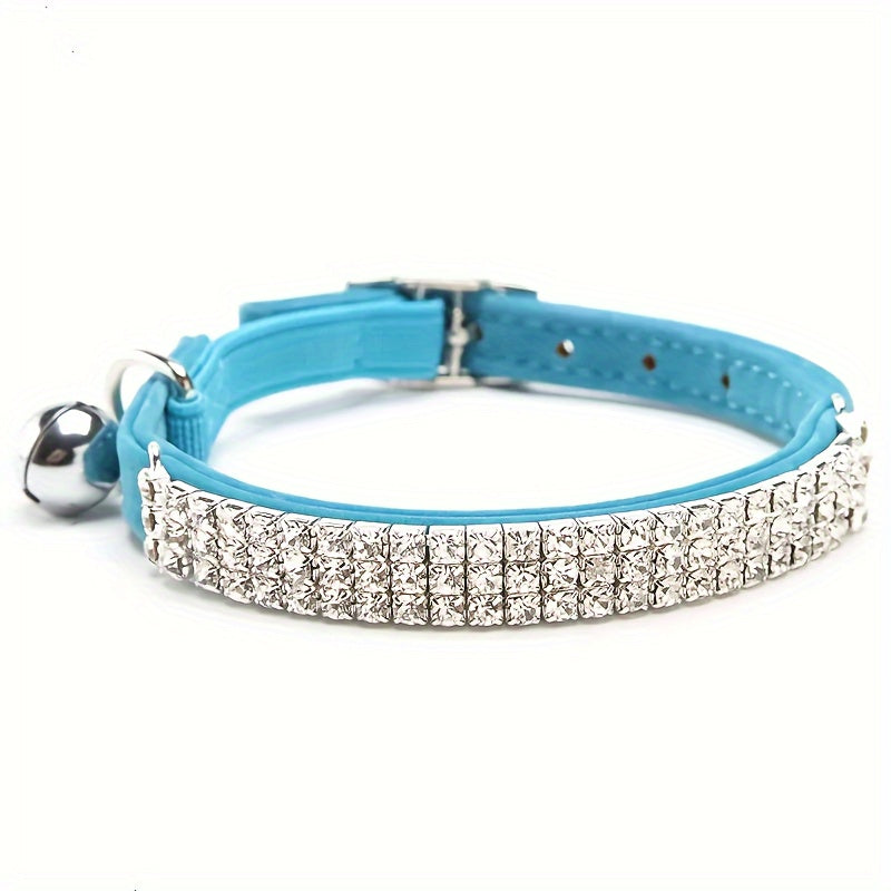 Adjustable Velvet Cat Collar With Bell And Glitter Diamonds