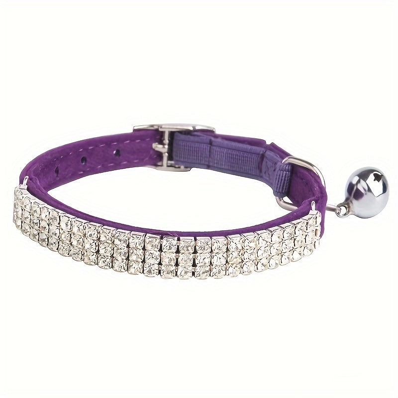 Adjustable Velvet Cat Collar With Bell And Glitter Diamonds