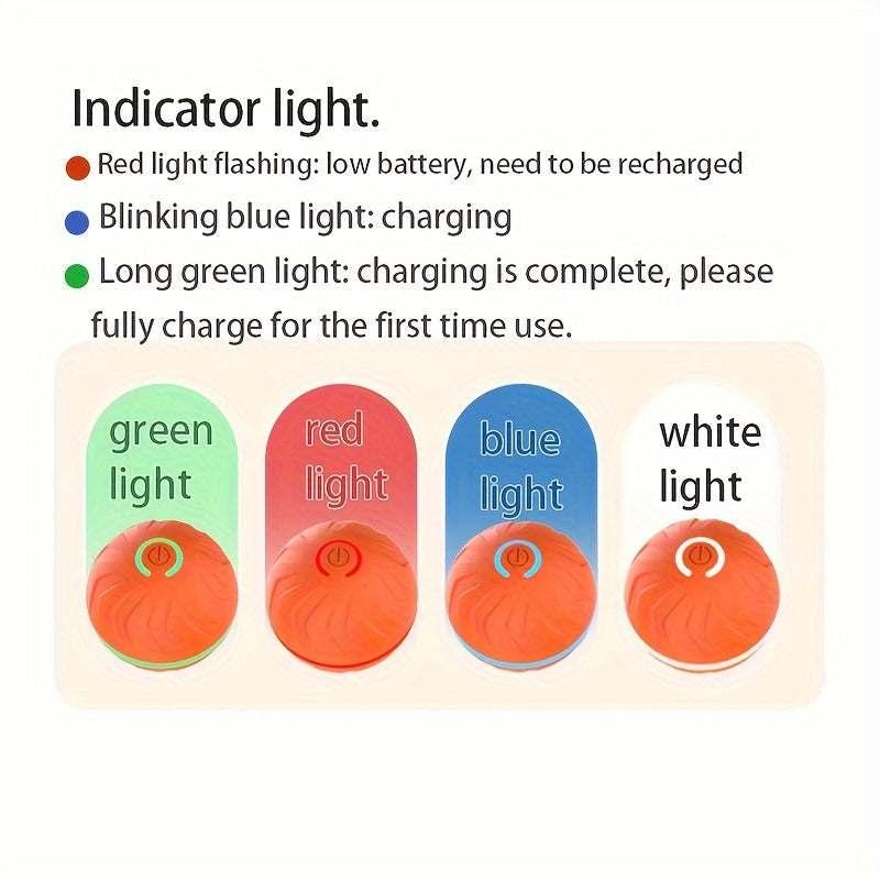 Smart Dog Teasing Ball, Interactive, Random Rolling & Jumping, Colorful Lights, Super Long 4-Hour Life, Includes Charging Cable & Manual, Multi-Surface Rolling & Jumping, Suitable for Tile Floors, Lawns, and Carpets