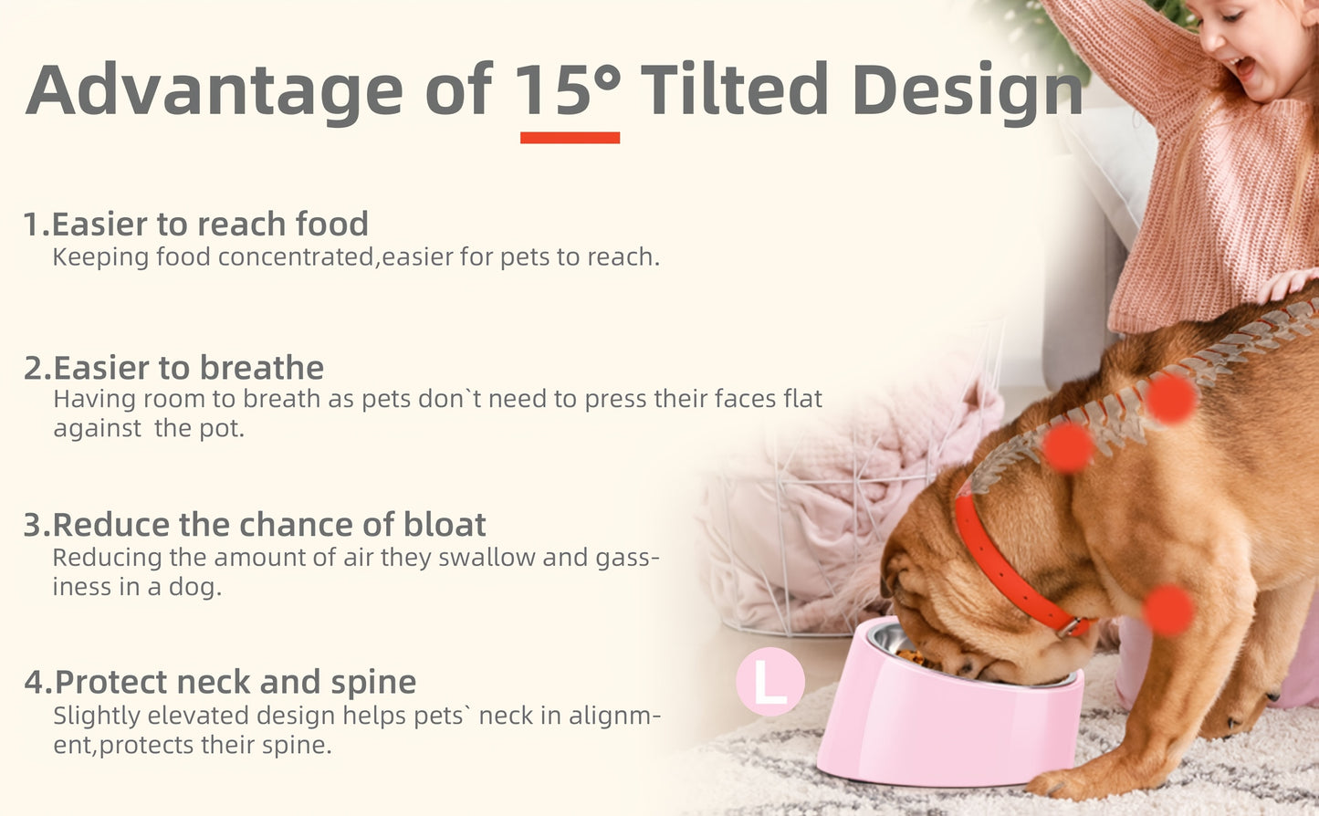 Slanted Dog Bowl Stainless Steel Non Slip Melamine Stand