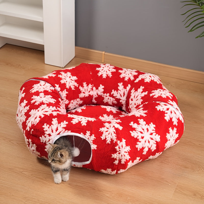 Playfu Christmas Cat Tunnel Bed Plush Donut For Cats