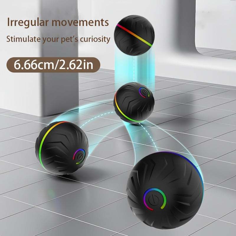 Smart Dog Teasing Ball, Interactive, Random Rolling & Jumping, Colorful Lights, Super Long 4-Hour Life, Includes Charging Cable & Manual, Multi-Surface Rolling & Jumping, Suitable for Tile Floors, Lawns, and Carpets