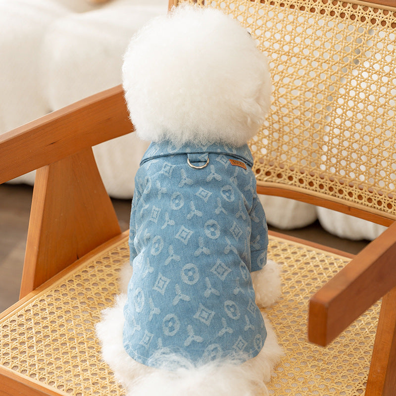 Trendy Denim Dog Jacket with Leash Attachment for Cool Pets