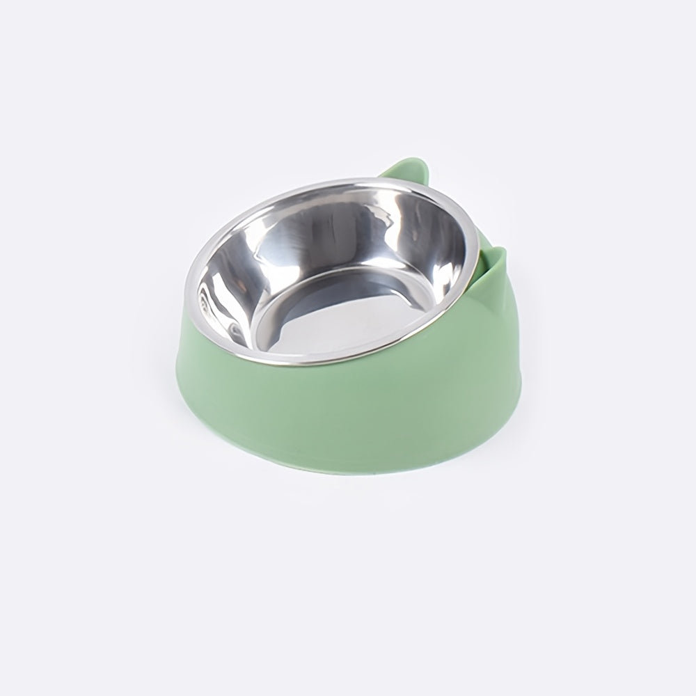 Slanted Anti Spill Cat Bowl Stainless Steel Plastic