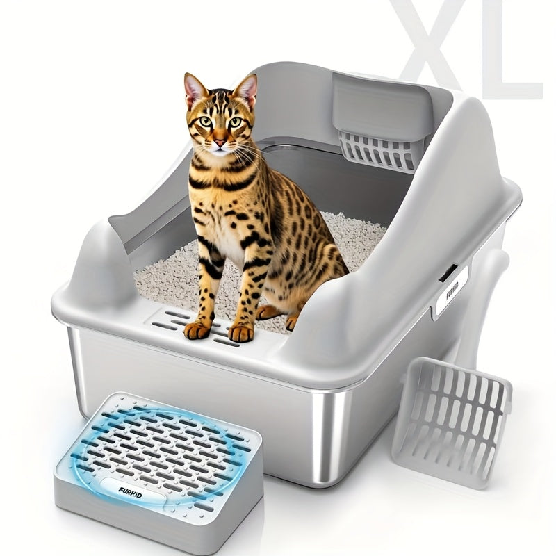 Stainless Steel Enclosed Cat Litter Box With High Edge Leakproof
