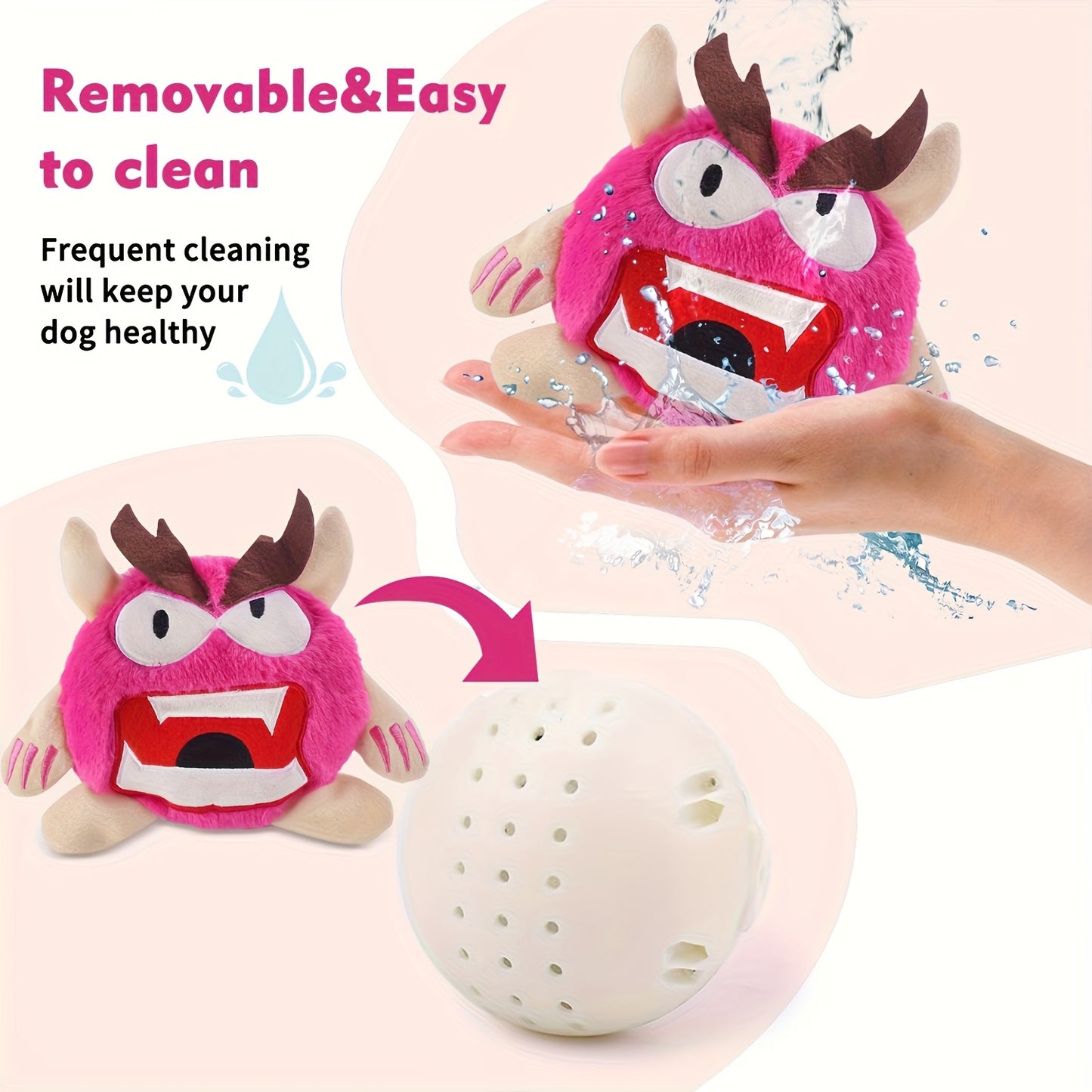 Teddy Run Interactive Monster Plush Ball Dog Toy Squeaky Fun