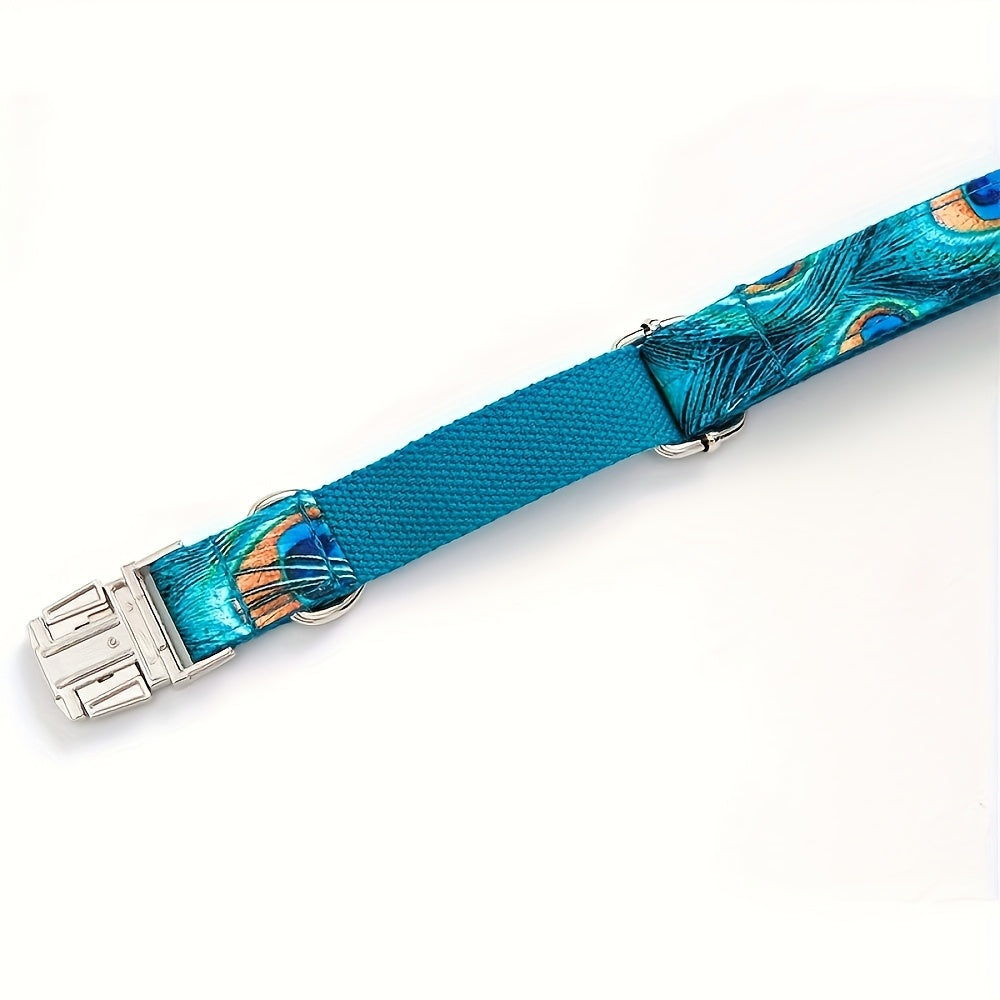 Vibrant Peacock Print Dog Collar for All Breeds