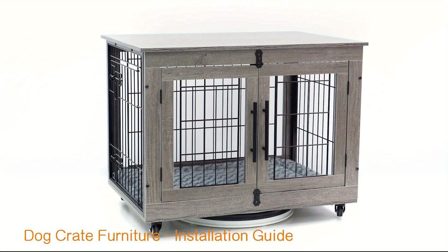 AOWOS Wooden Dog Crate With Anti Slip Mat And Lock
