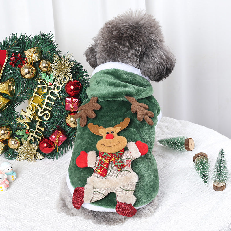 Christmas Flannel Dog Hoodie Santa Reindeer Design Pullover