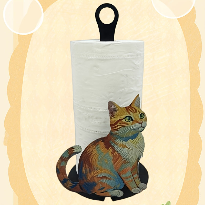 Cat Shaped Iron Paper Towel Holder Cute Desktop Organizer Kitchen