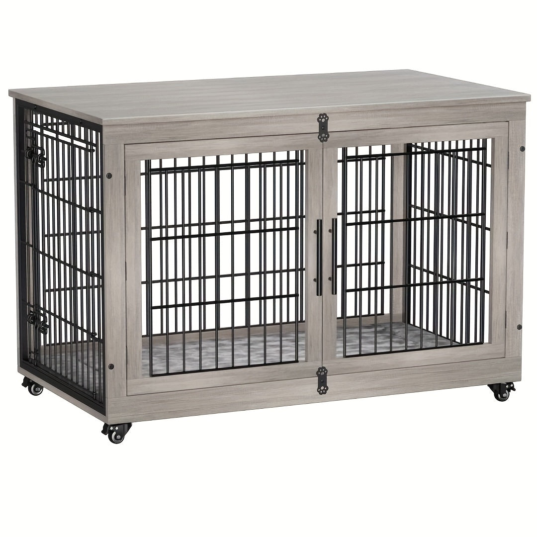 AOWOS Wooden Dog Crate With Anti Slip Mat And Lock