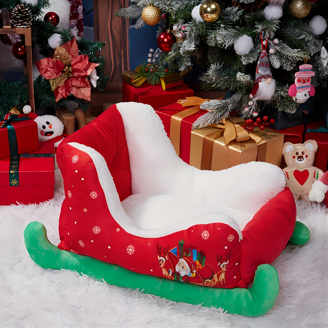 [Christmas Gift] Modern Christmas Cat Bed Winter Warm Nest, Sleigh Cat Bed for Dogs and Cats, Perfect Gift for Pet Lovers - Suitable for Small to Medium Dogs and Cats, Soft Washable, Non-Slip Bottom - Ideal Choice