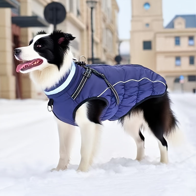 Winter Dog Coat With Leash Harness Reflective Padded Jacket