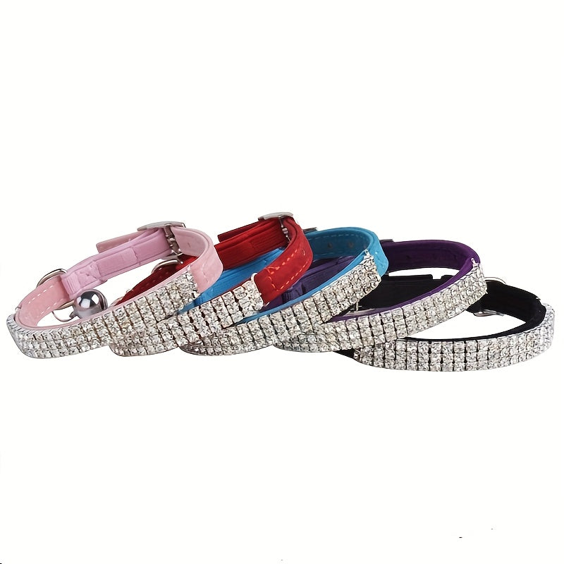 Adjustable Velvet Cat Collar With Bell And Glitter Diamonds