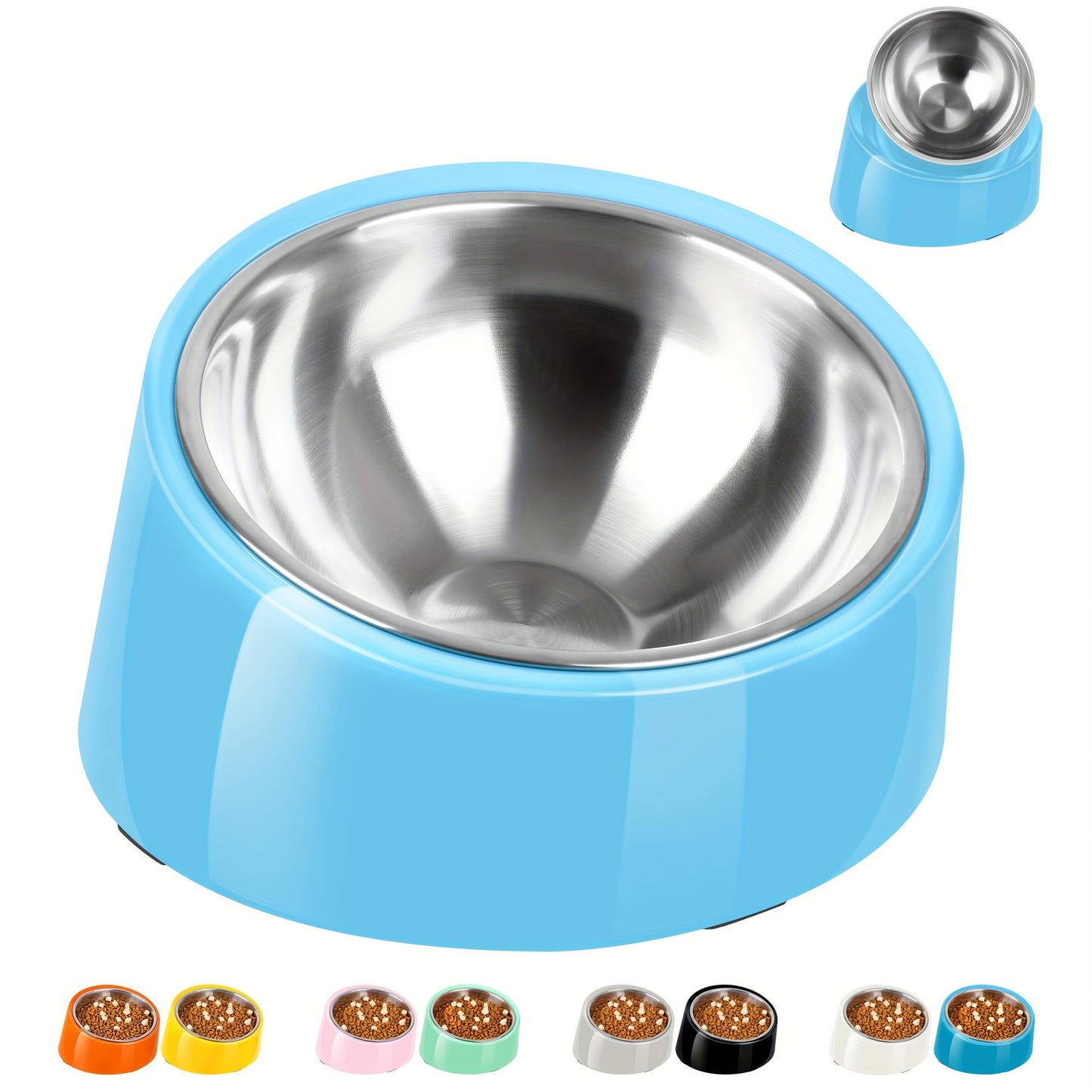 Slanted Dog Bowl Stainless Steel Non Slip Melamine Stand