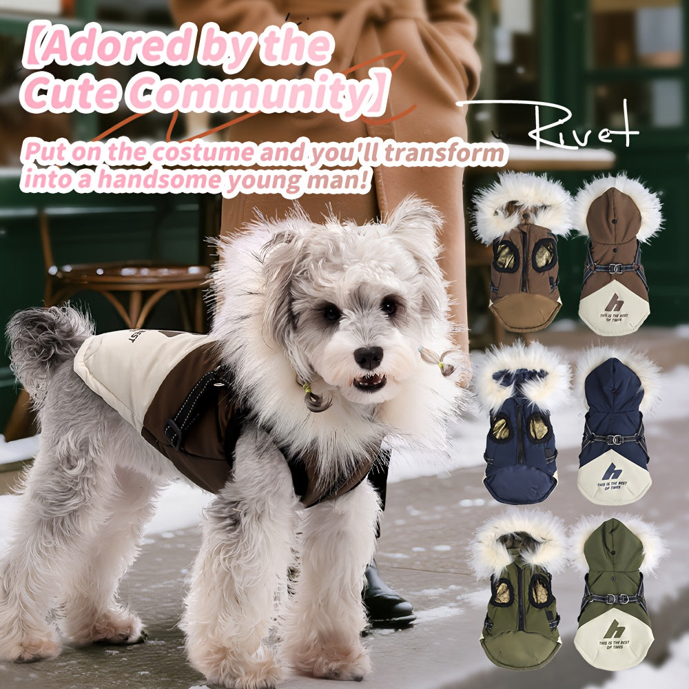 QQLE Autumn Winter Dog Jacket With Hood And Leash Hook