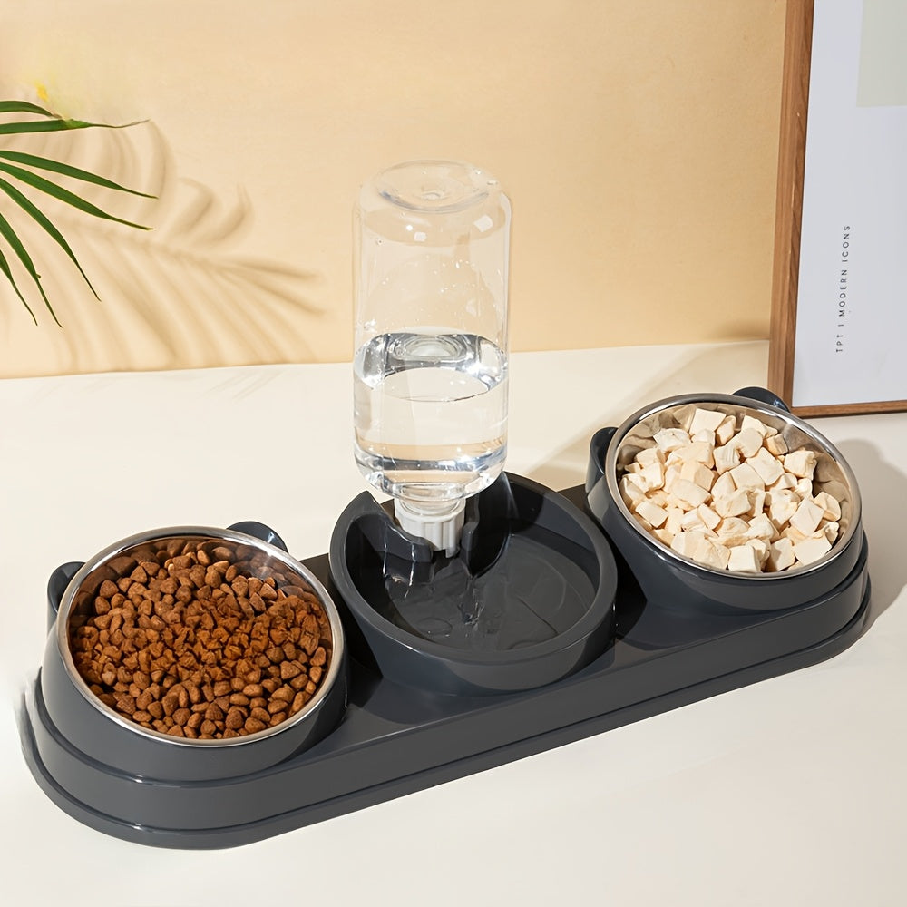 Two In One Stainless Steel Pet Bowl Set With Non Slip Base