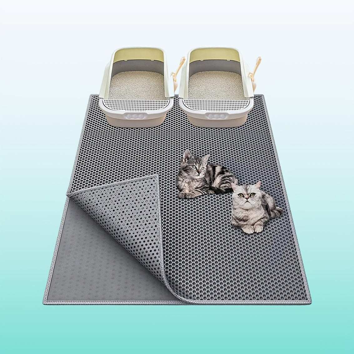 Extra-large Double-layer Litter Mat, Made of Splash-proof and Leak-proof EVA Material to Prevent Litter Scatter. Features Non-slip, Washable,, and Odor-resistant Properties for Easy Cleaning. Ideal for Litter Boxes, the Ultim