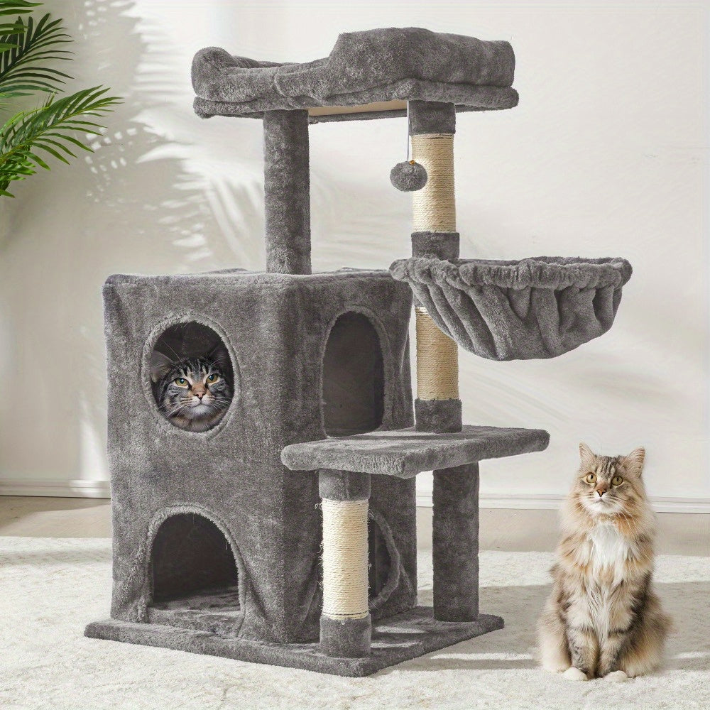 Multi-Level Cat Tower with Scratching Posts and Hammocks