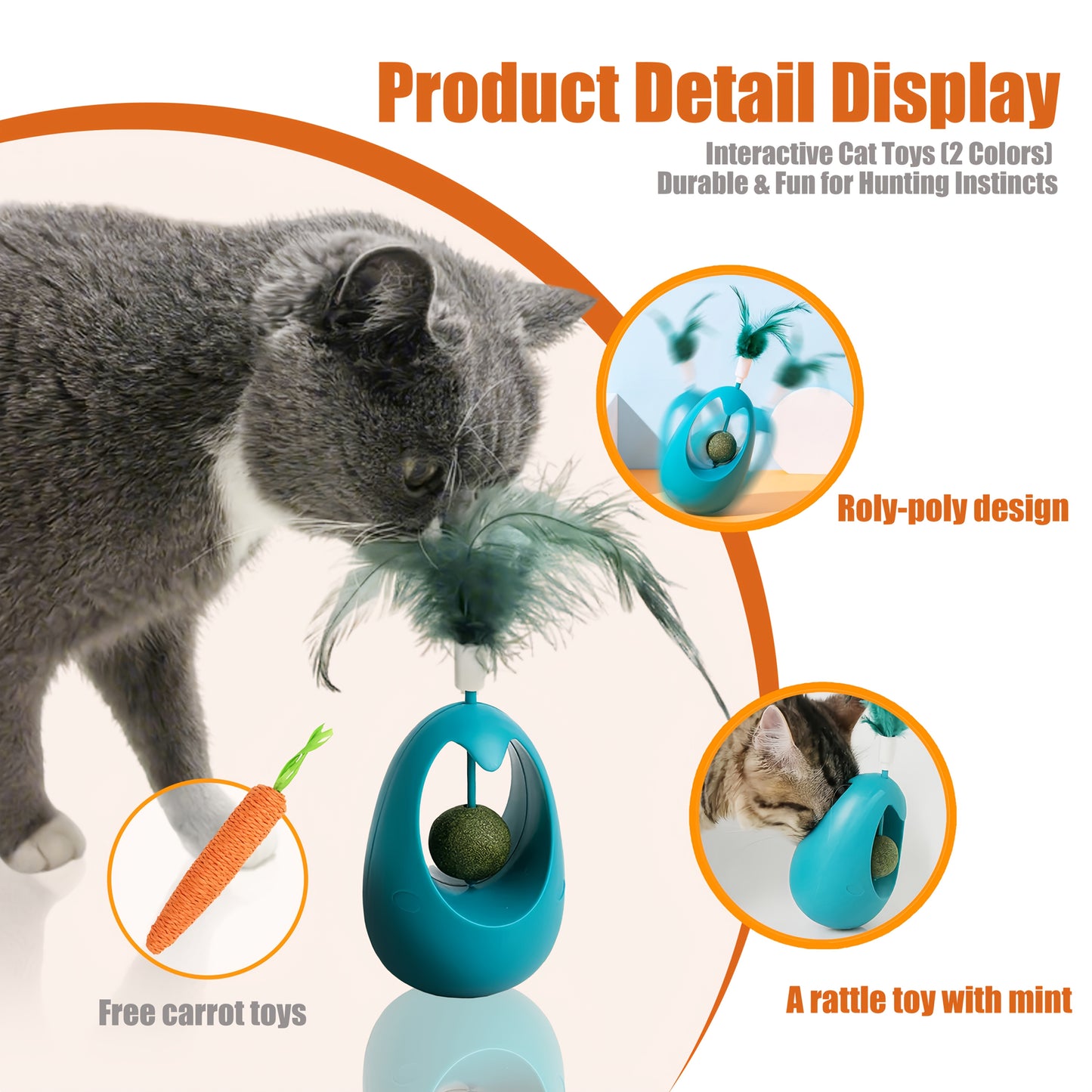 Interactive Feather Cat Toy Set with Plush Carrot and Herb