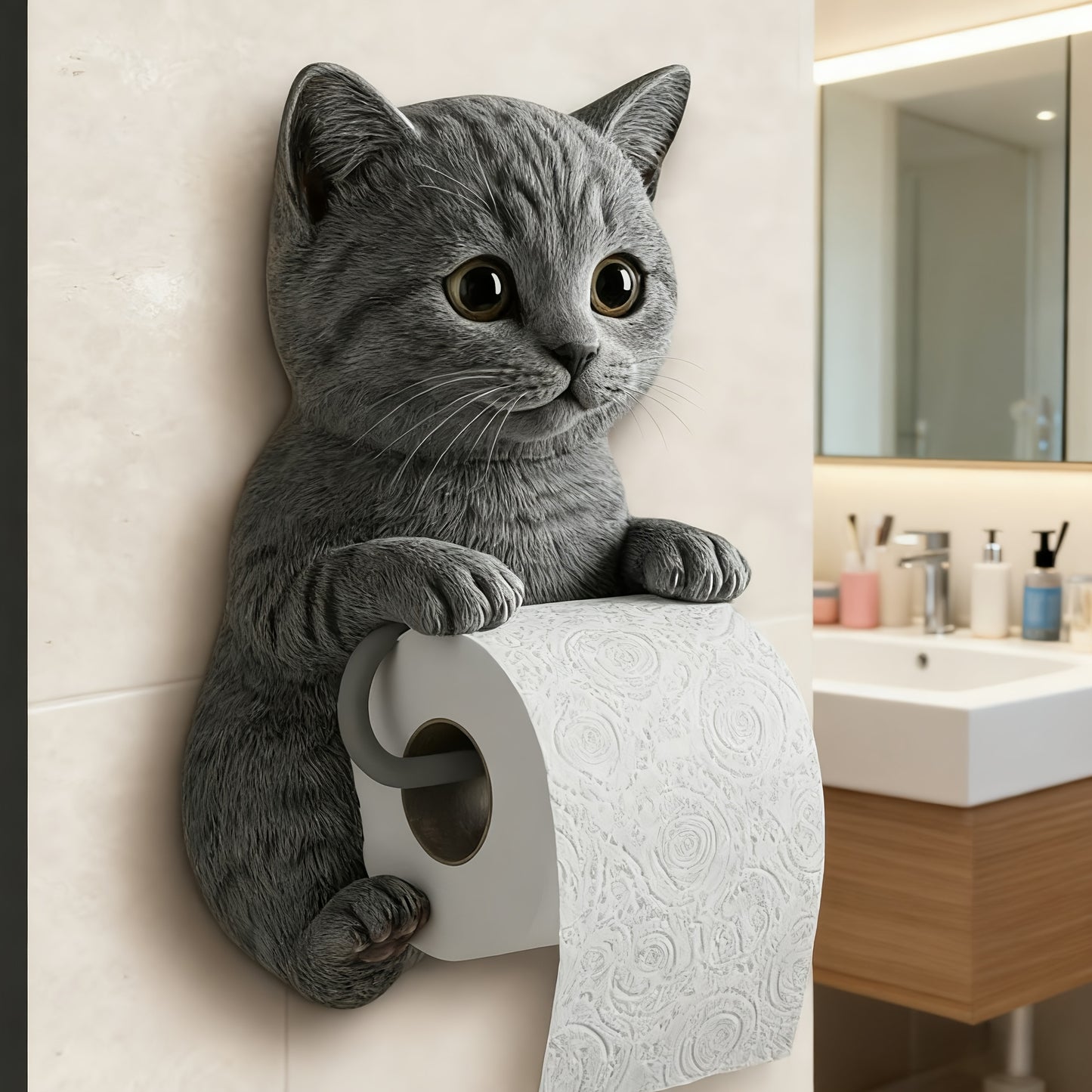 Self Adhesive 3D Printed Resin Cat Toilet Paper Holder