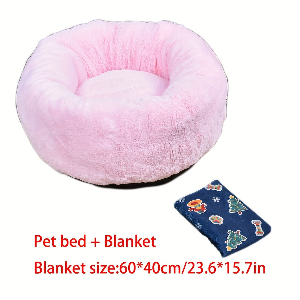 CANILE Plush Dog Cat Bed Round Nest Christmas Blanket