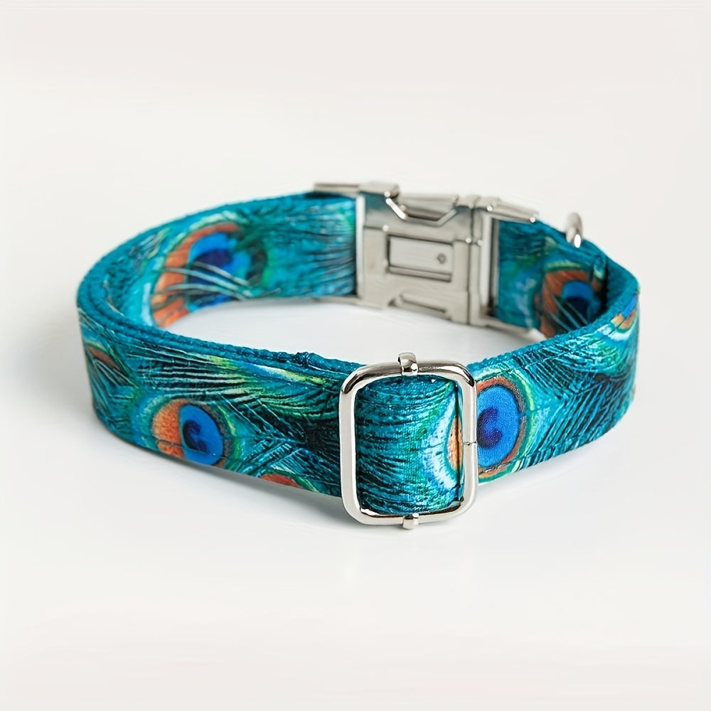 Vibrant Peacock Print Dog Collar for All Breeds