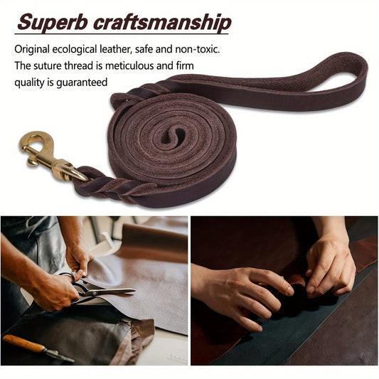 Handcrafted Braided Leather Dog Leash with Comfortable Non-Slip Handle