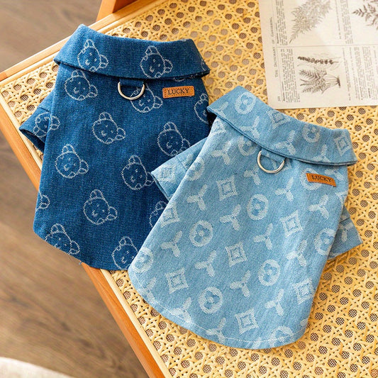 Trendy Denim Dog Jacket with Leash Attachment for Cool Pets