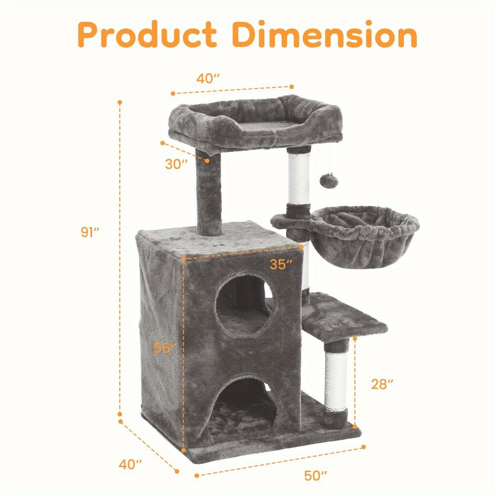 Multi-Level Cat Tower with Scratching Posts and Hammocks