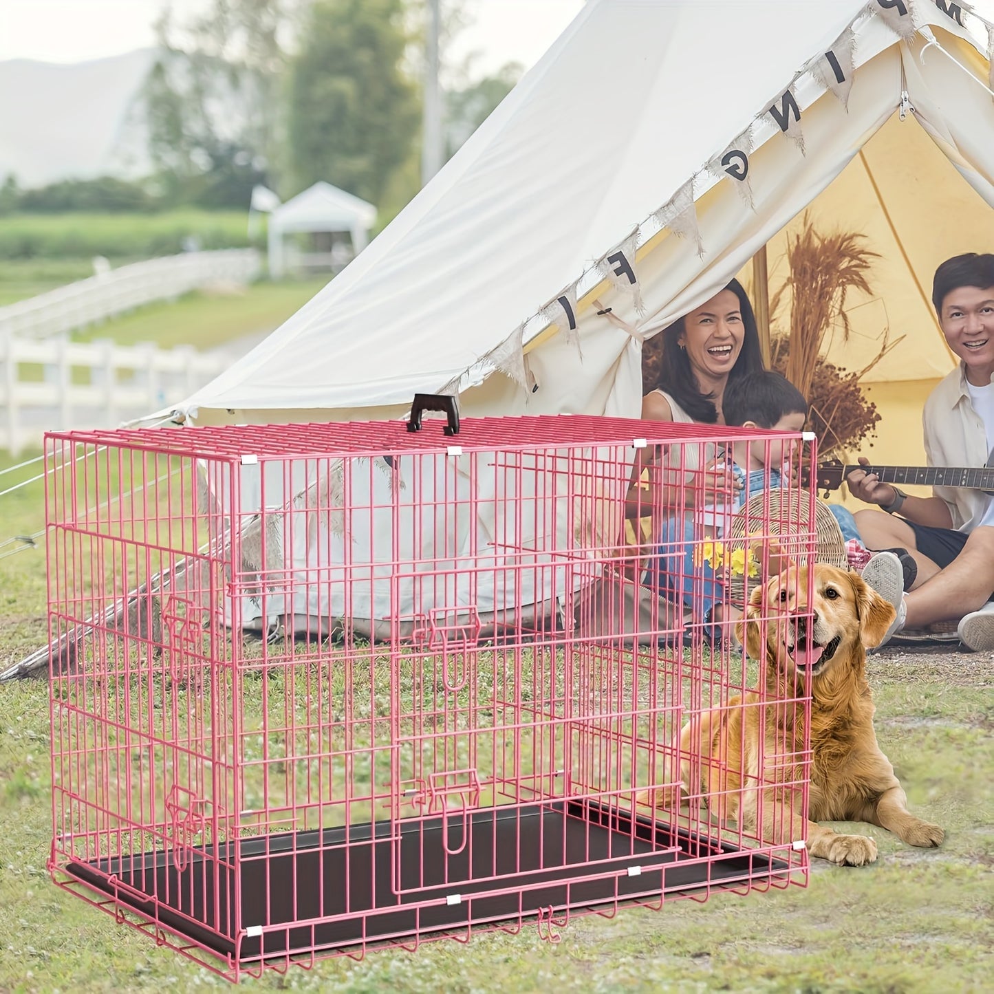 DOPINMIND Metal Dog Crate With Dividers And Tray