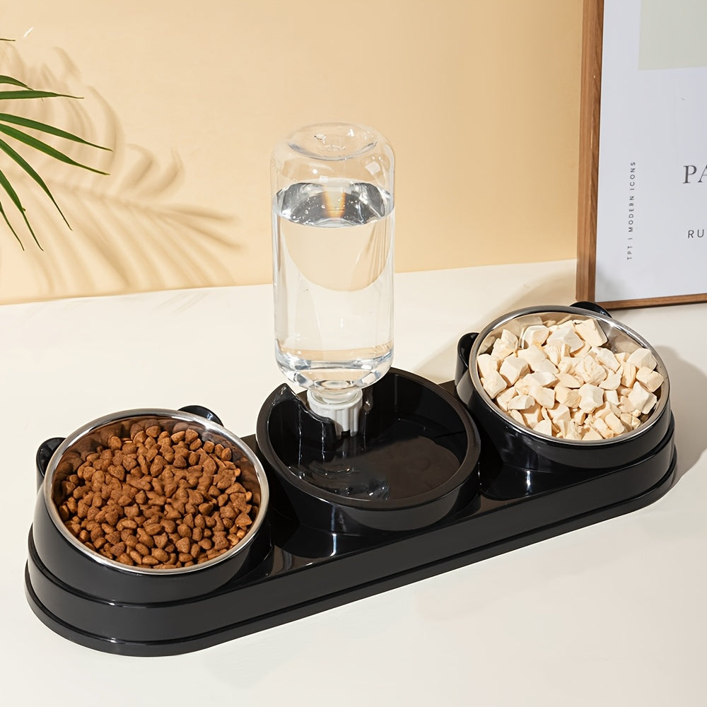 Two In One Stainless Steel Pet Bowl Set With Non Slip Base